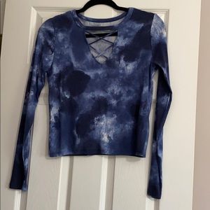 Blue Tie-Dye Crop Top with Criss Cross Front